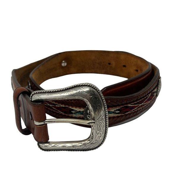 Justin Other - Justin Top Grain Cowhide Leather Conco Woven Inlay Belt Western Men's 34